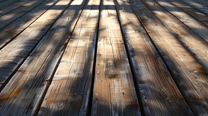 Sunlit Wooden Deck with Natural Grain Patterns and Subtle Shadow Play