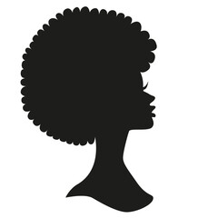 Vector illustration of black woman with afro hair silhouette. Side view of African American woman with natural hair. 