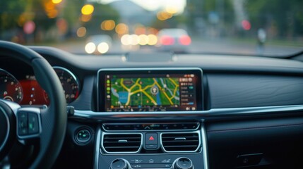 Car interior with a GPS system displayed.