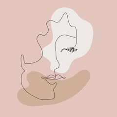 Vector minimalist style portrait. Line woman portrait. Hand drawn abstract feminine print. Use for social net stories, beauty logos, poster illustration, card, t-shirt print