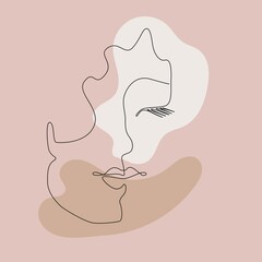 Vector minimalist style portrait. Line woman portrait. Hand drawn abstract feminine print. Use for social net stories, beauty logos, poster illustration, card, t-shirt print
