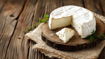 White cheese on wooden backdrop with empty space