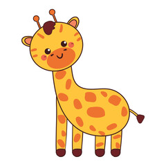 hand drawing cartoon giraffe sticker. cute animal drawing, doodle