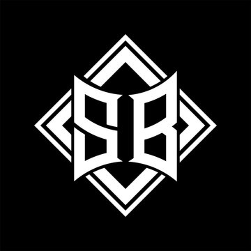 recommend clip art: SB Letter logo abstract shield shape with square white outline on black background template