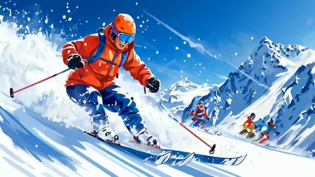 skiing in the mountains
