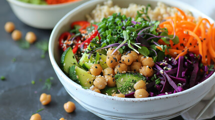 Colorful buddha bowl featuring grains and fresh vegetables for a healthy meal option