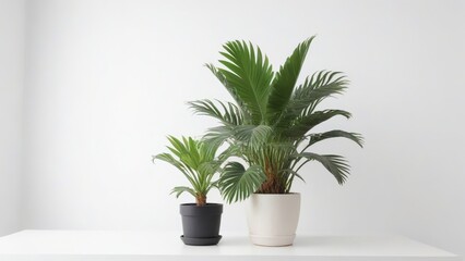 Obraz premium Two potted palm plants on white surface