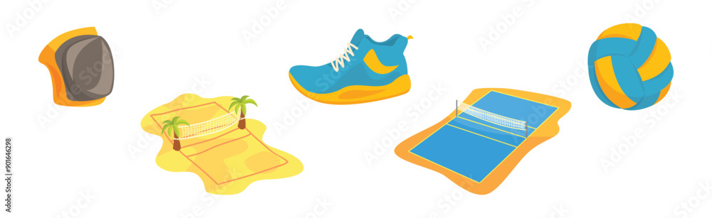 Poster volleyball training sport game object and attribute vector set