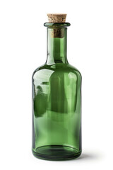 A green glass bottle isolated on a white background.