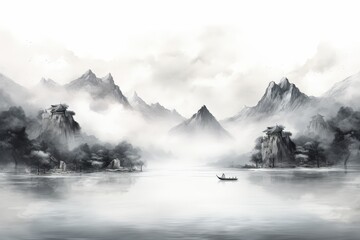 Obraz premium Tranquil Misty Mountain Landscape