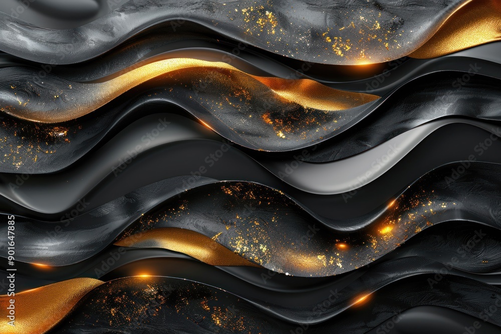 Poster Smooth black and gold lines create a vibrant and dynamic visual texture