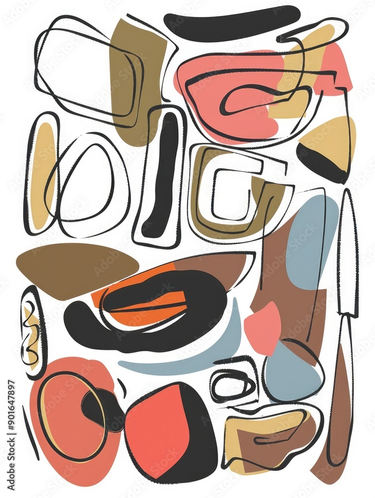 Poster a colorful abstract drawing with a knife in the middle. the knife is surrounded by other shapes and 