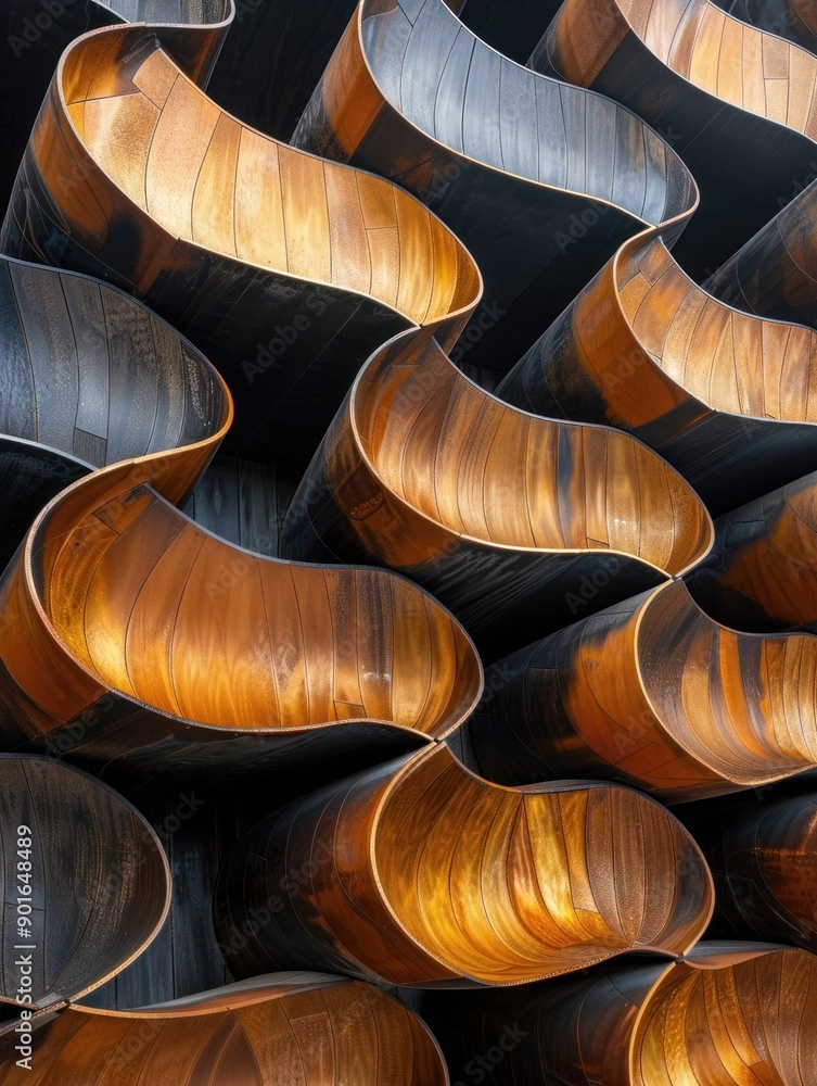 Poster curved black and gold lines create a mesmerizing visual display in an artistic setting