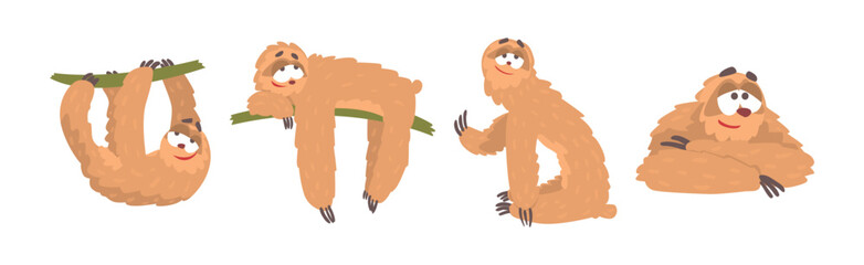 Funny Sloth Character Engaged in Different Activity Vector Set