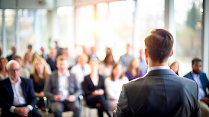 Blurred Crowd at Executive Workshop - An executive workshop with a blurred crowd and a focus on the presenter.
