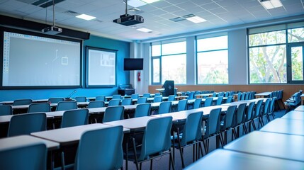 High-tech classroom with interactive smart boards
