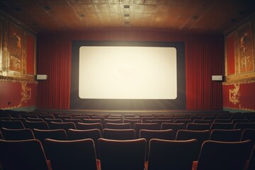 Obraz premium A movie theater with a red curtain and empty seats