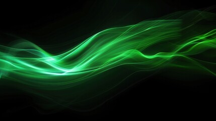 Naklejka premium Abstract Green Wave on Black Background