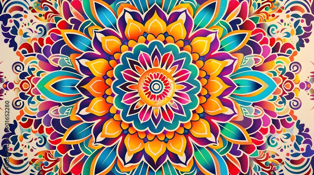 Poster mesmerizing multicolored mandala pattern on white background