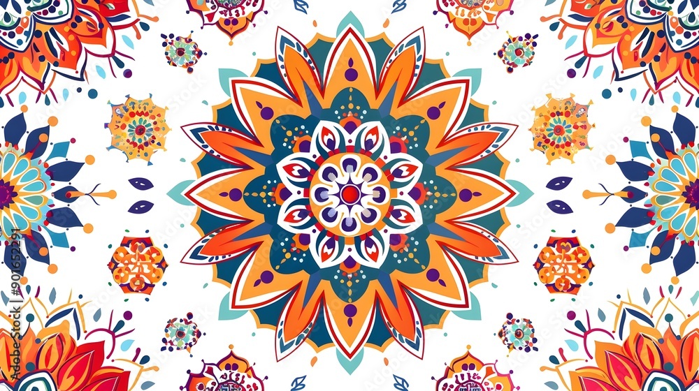 Poster mesmerizing multicolored mandala pattern on white background