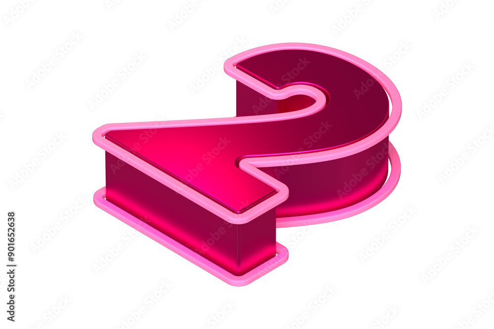 Poster top view 3d number 2 in metallic magenta. isometric 3d rendering typography suitable for poster, web