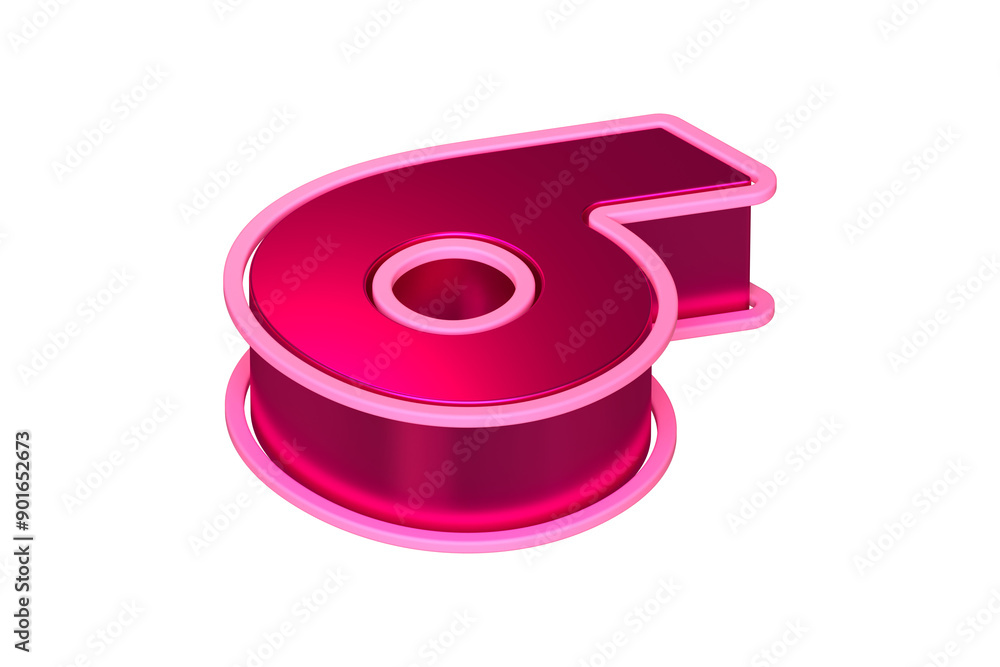 Poster 3d number 6 from top in bright magenta. isometric 3d rendering font suitable for poster, web, advert