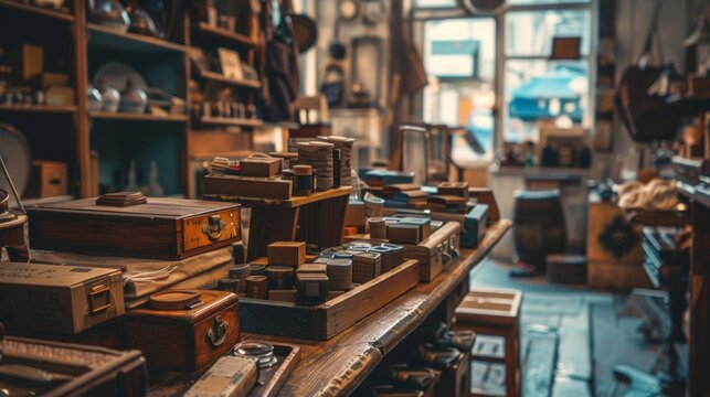 Interior of an antique shop filled with various items