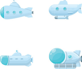 Cartoon bathyscaphe icons set cartoon vector. Yellow childish bathyscaphe. Underwater vessel, toy