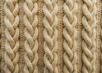 Fototapeta premium This macro photograph offers a close look at the cable knit pattern of a wool sweater, resulting in a textured background reminiscent of traditional knitting