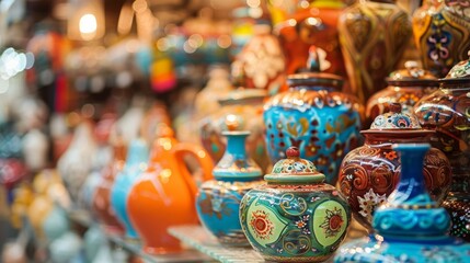 Fototapeta premium Colorful pottery in a traditional market