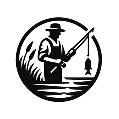 Fisherman icon, logo isolated on white background, vector illustration
