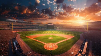 Baseball field concept at sunset