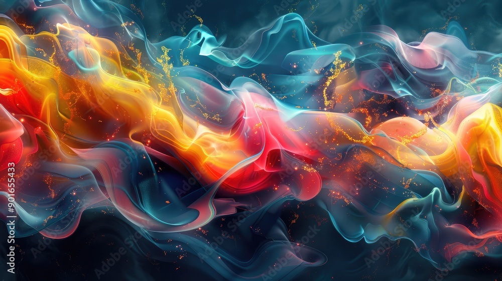 Poster fluid dynamics with colorful motion trails
