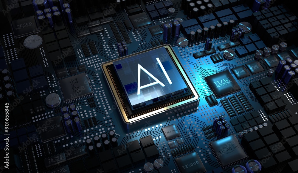 Poster ai concept with computer processor - 3d illustration