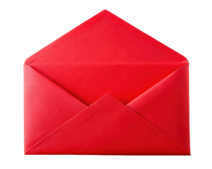 Open Red Paper Envelope with visible inner fold and vibrant color. Isolated on transparent background, png.