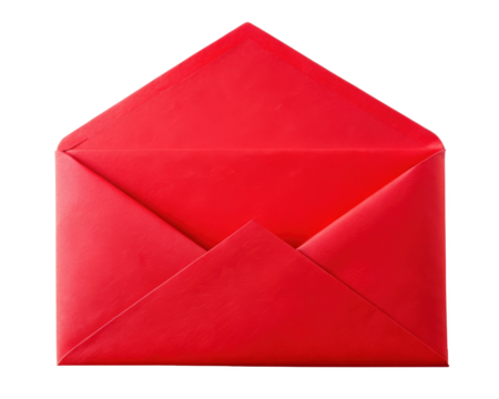 Open Red Paper Envelope with visible inner fold and vibrant color. Isolated on transparent background, png.