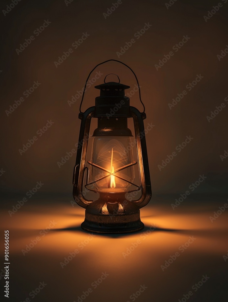 Poster a lantern with a candle inside is lit up in a dark room. the light from the candle casts a warm glow