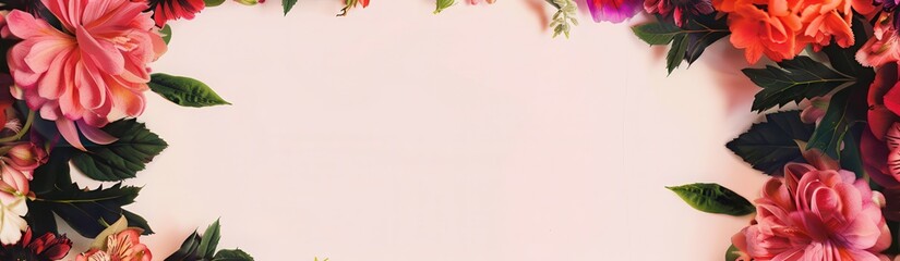 Obraz premium Vibrant floral border on pink background