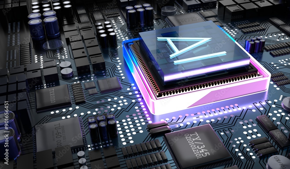 Poster ai concept with computer processor - 3d illustration