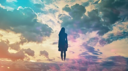 Dreamlike Woman in Clouds