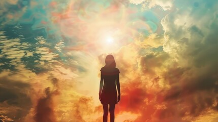 Obraz premium Woman in Vibrant Cloudscape