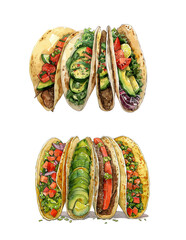 Tacos vector illustration on white background, iconic Mexican food design