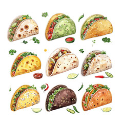 Tacos vector illustration on white background, iconic Mexican food design