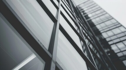 Obraz premium A tall building with many windows and a glass facade. The windows are clean and clear, and the building appears to be modern and sleek. Scene is one of sophistication and elegance