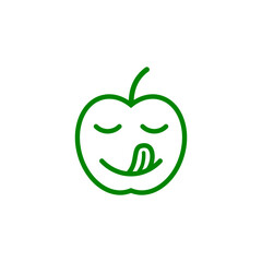 Cartoon apple with a face. Vector icon. Cute tasty apple smiles and licks its lips.