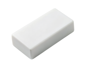 White Rectangular Eraser with smooth surface and clean edges. Isolated on transparent background, png.