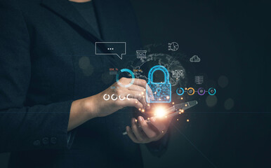 Security lock technology helps protect personal information.Global cyber security protection concept Personal information protection and protection of financial transactions