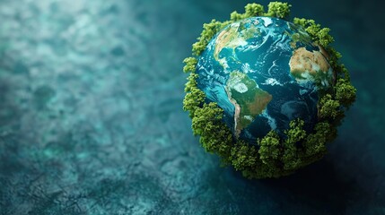 Globe with ecofriendly transport and energy minimal icon flat blue background style space for text