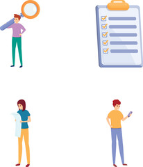Effective planning icons set cartoon vector. People managing time effectively. Work organization, productivity concept