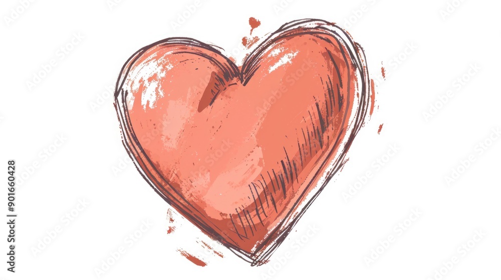 Poster a heart with a red color and a brownish color. it is drawn with a brush. the heart is in the middle 